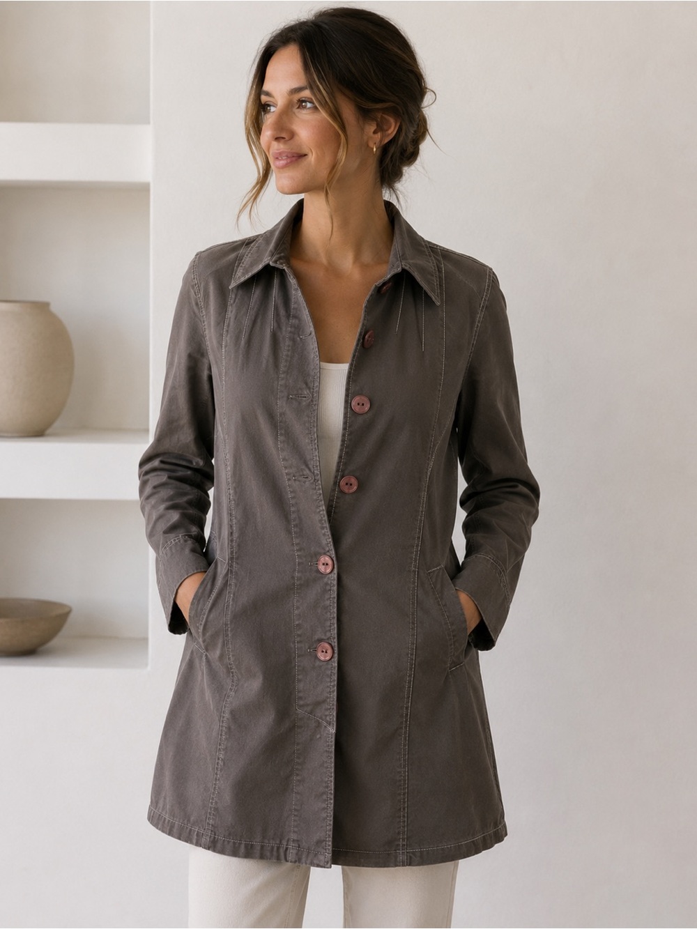 Inc. International Concepts sz S cotton trench 18” pit to pit and 35” length